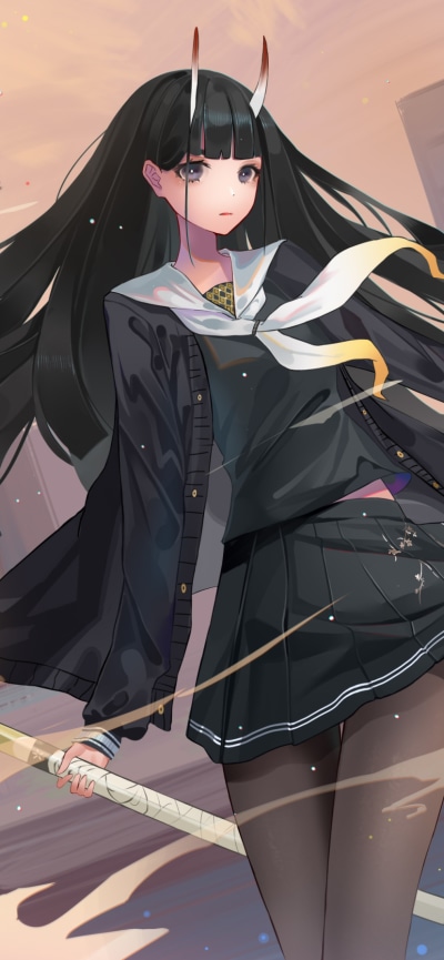 Anime Azur Lane, Noshiro (Azur Lane), Black Hair, 828x1792