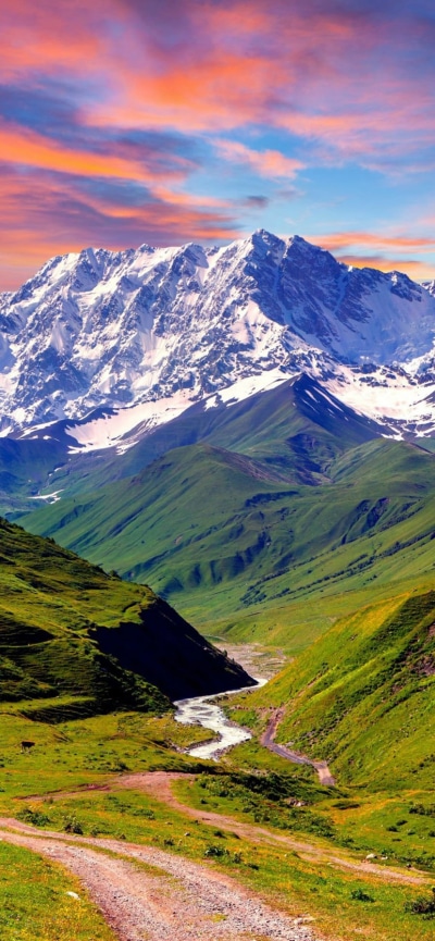 Earth Sunset, Path, Valley, Landscape, Mountain, 828x1792