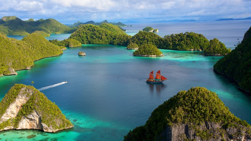 Danau Toba, 4k, Indonesia, sailing ship, rocks, sea, ocean, lake, water, sea, clouds, nature