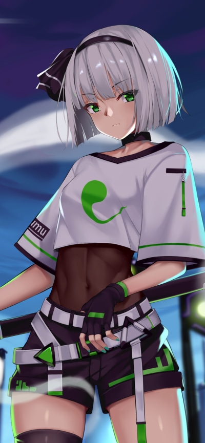 Anime Touhou, Green Eyes, White Hair, Youmu Konpaku, Short Hair, 828x1792