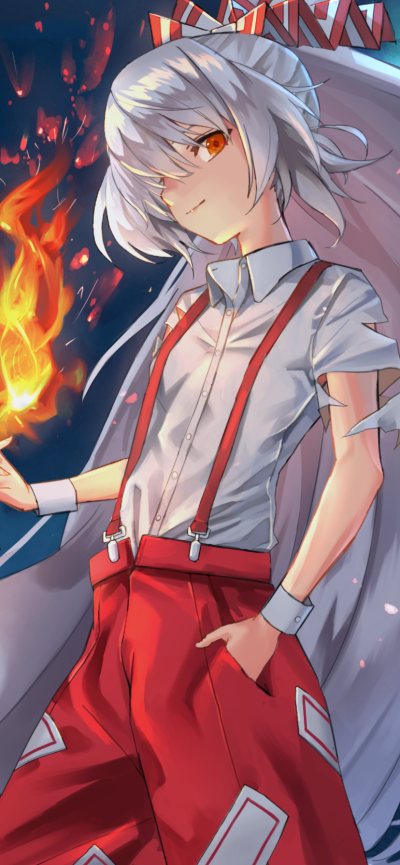 Anime Touhou, Fujiwara No Mokou, 828x1792