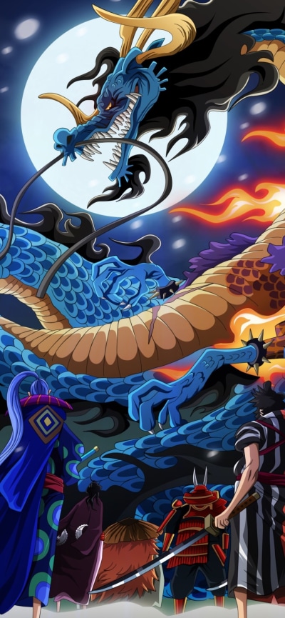 Anime One Piece, Kaido (One Piece), Inuarashi (One Piece), Kinemon (One Piece), Denjiro (One Piece), Kikunojo (One Piece), 828x1792