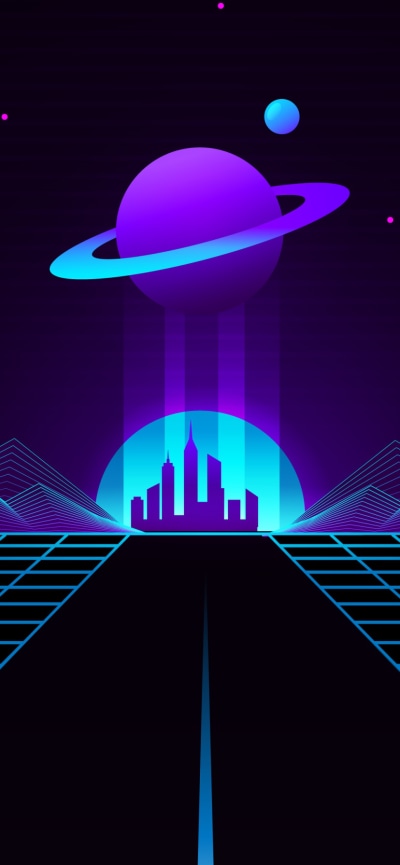 Artistic Retro Wave, Synthwave, Planet, 828x1792