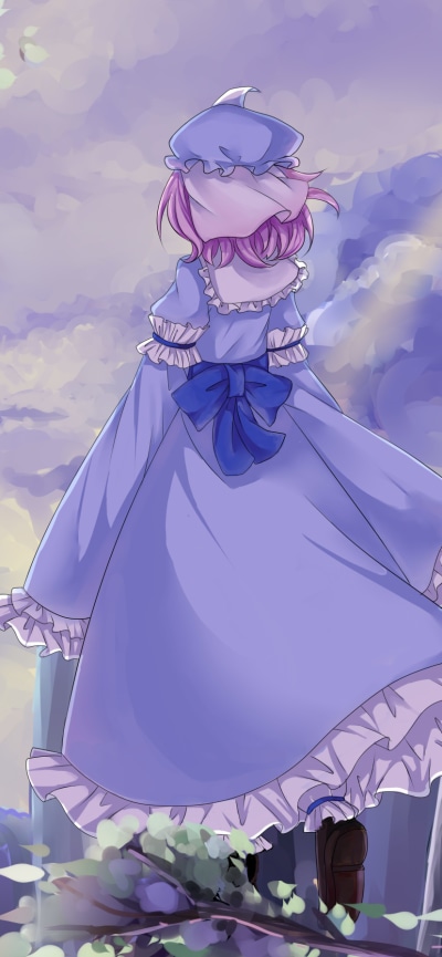 Anime Touhou, Yuyuko Saigyouji, 828x1792
