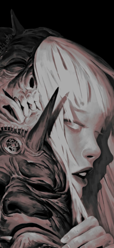 Dark Demon, Mask, Black and White, 828x1792