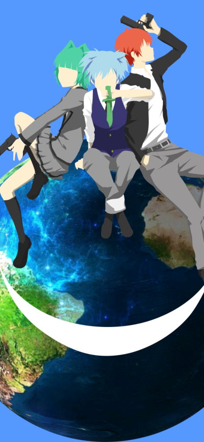 Anime Assassination Classroom, Karma Akabane, Nagisa Shiota, Earth Day, Minimalist, Kaede Kayano, 828x1792