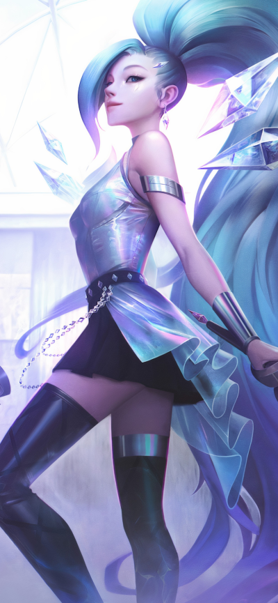 Video Game League Of Legends, Blue Hair, Long Hair, Seraphine (League Of Legends), K-Pop, 828x1792