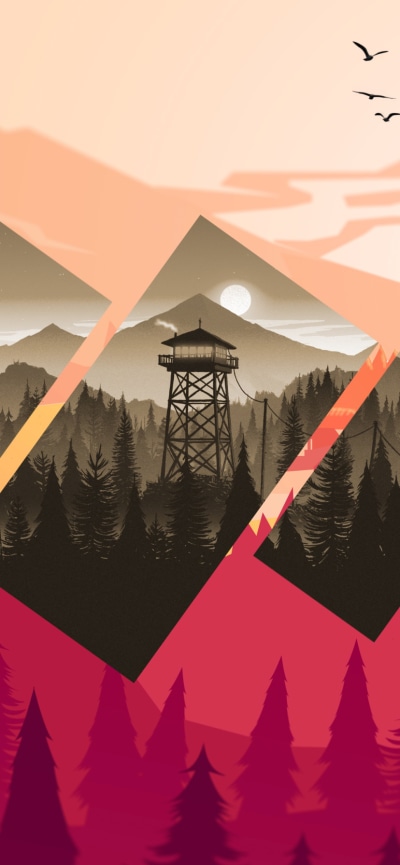 Video Game Firewatch, Rectangle, Mountain, Polyscape, 828x1792