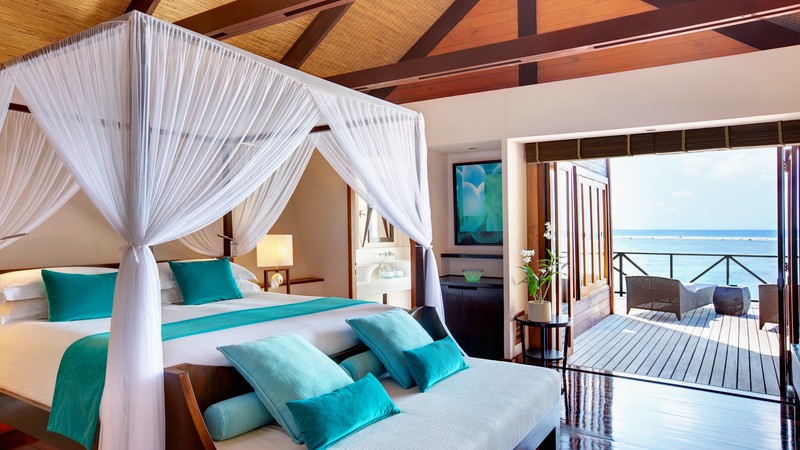 Maldives Water Villa, Best Hotels of 2015, tourism, travel, resort, vacation, Lux, bed, blue