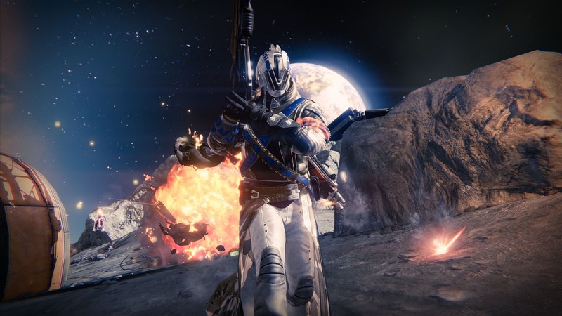 Destiny, game, MMOFPS, sci-fi, space, weapon, planet, gun, soldier, Exo, blue, screenshot
