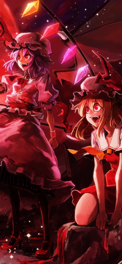 Anime Touhou, Remilia Scarlet, Flandre Scarlet, 828x1792