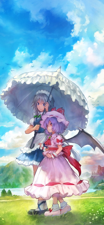 Anime Touhou, Remilia Scarlet, Sakuya Izayoi, 828x1792