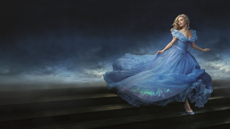 Cinderella, 2015, movie, film, romantic, blue dress, blonde, fog, Lily James, Ella, Richard Madden, Prince Charming, Helena Bonham Carter, The Fairy Godmother