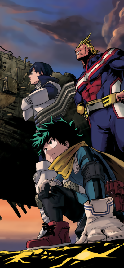 Anime My Hero Academia, Tenya Iida, All Might, Izuku Midoriya, 828x1792