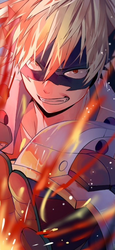 Anime My Hero Academia, Katsuki Bakugou, Blonde, Fire, 828x1792