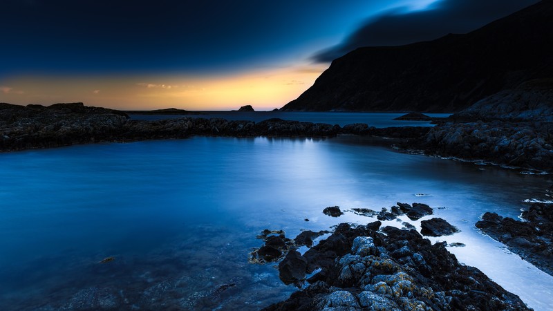 Norway, 4k, blue sunset, sea, ocean, water, sky, clouds, rocks, sunrise