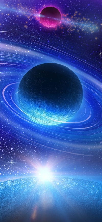 Sci Fi Planets, Planet, Blue, Space, Stars, Planetary Ring, 828x1792