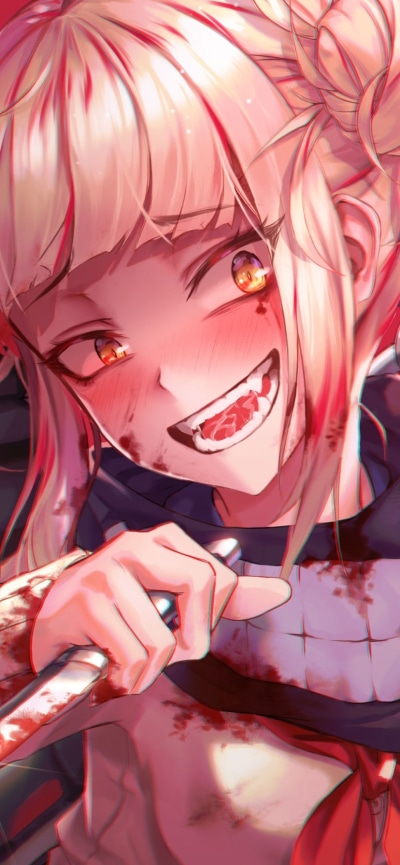 Anime My Hero Academia, Blood, Himiko Toga, Blonde, Smile, 828x1792