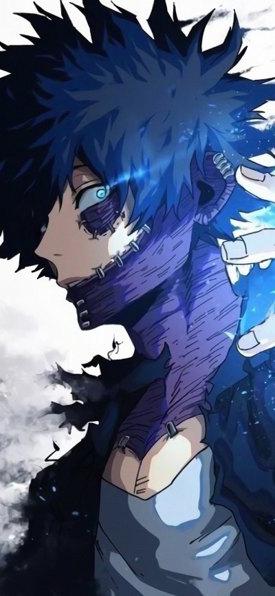 Anime My Hero Academia, Flame, Scar, Dabi (Boku No Hero Academia), Black Hair, Blue Eyes, 828x1792