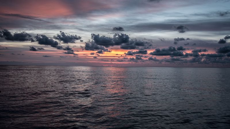sea, horizon, dusk, water, clouds, 4k