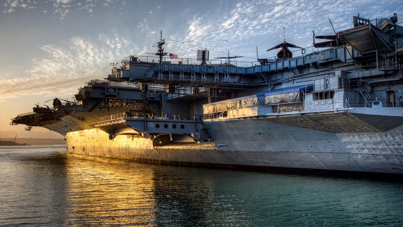 aircraft carrier, warship, U.S. Navy, sunset, sea, sky