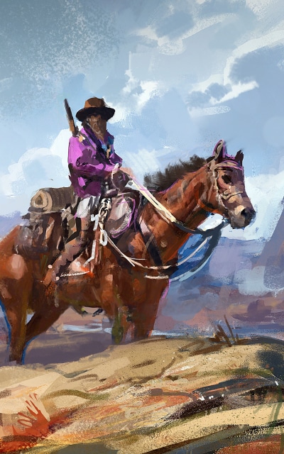 Artistic Cowboy, Mountain, Painting, 800x1280