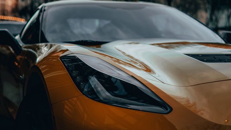 car, sportscar, yellow, front view, 4k