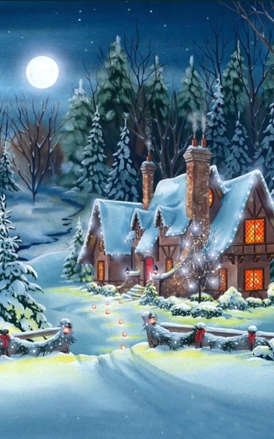 Artistic Painting, House, Street, Christmas, Snow, Christmas Ornaments, 800x1280