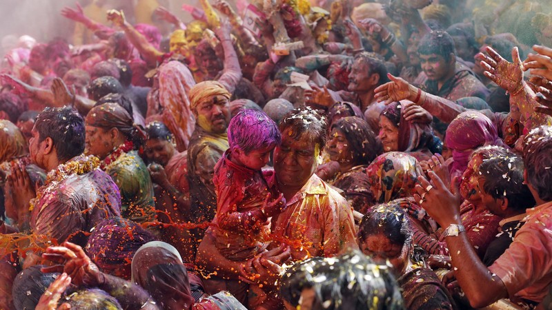 Holi Festival Of Colours, father, son, people, Indian holiday, spring, life, new moon, Holika, colored powder, event