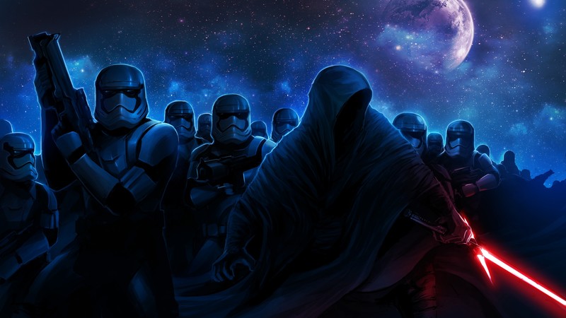 Star Wars: The Force Awakens, Star Wars 7, movie, film, imperial stormtroopers, episode, force, jedi, lightsaber, sith, stars, planet, sky, art