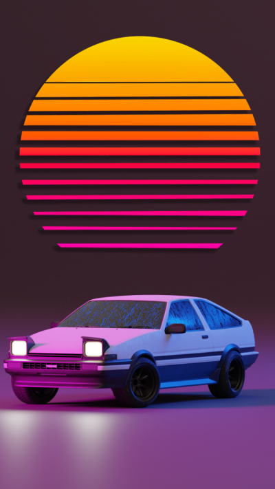 Anime Initial D, Sunset, Vaporwave, Car, 750x1334