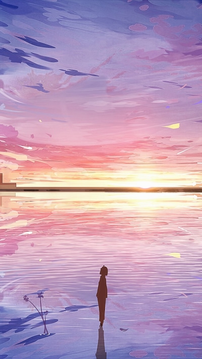 Anime Sunset, Silhouette, 750x1334