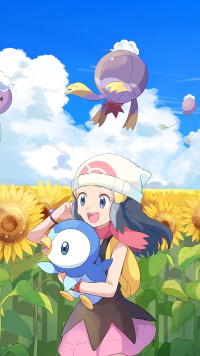 Anime Pokémon, Drifloon (Pokémon), Piplup (Pokémon), Dawn (Pokémon), 750x1334