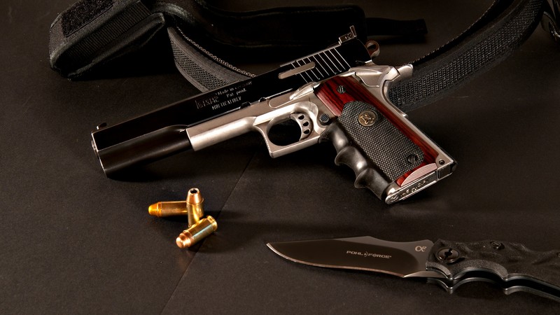 Peters Stahl, pistol, custom, .45, ACP, Colt M1911, Pohl Force, Alpha 2, knife