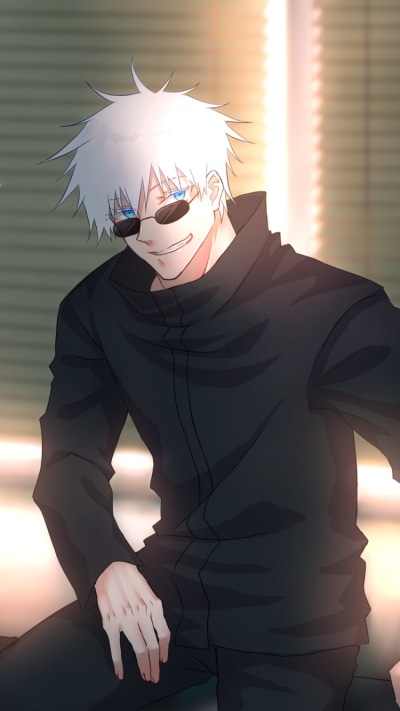 Anime Jujutsu Kaisen, Blue Eyes, Satoru Gojo, White Hair, School Uniform, Glasses, 750x1334