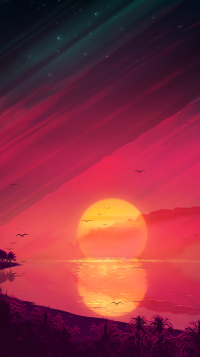 Artistic Sunset, Sky, Palm Tree, Beach, 750x1334