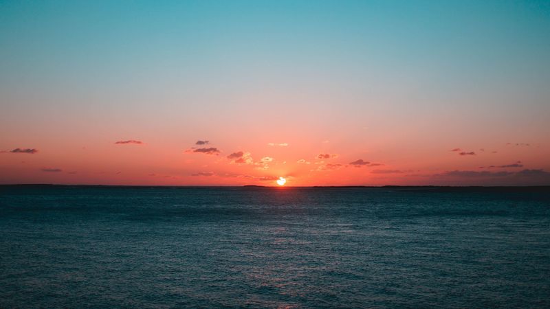 sunset, sea, sun, horizon, clouds, 4k