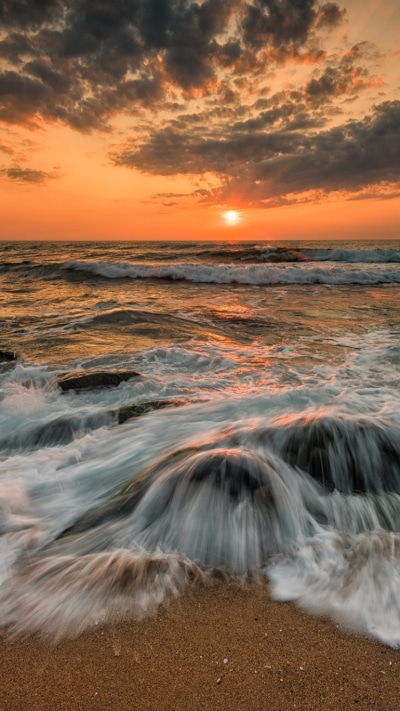 Earth Sunset, Sun, Ocean, Wave, 750x1334