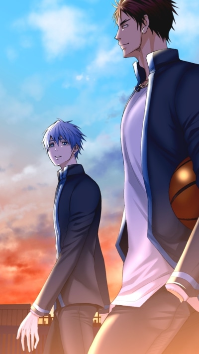 Anime Kurokos Basketball, Tetsuya Kuroko, Taiga Kagami, 750x1334