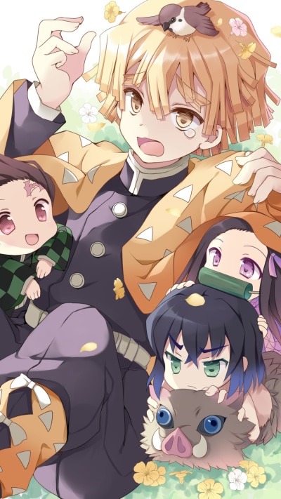 Anime Demon Slayer: Kimetsu no Yaiba, Nezuko Kamado, Tanjiro Kamado, Zenitsu Agatsuma, 750x1334