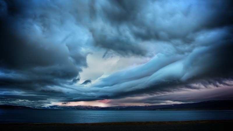 Clouds, 4k, sky, Iceland, beach, ocean, mountains, storm, blue