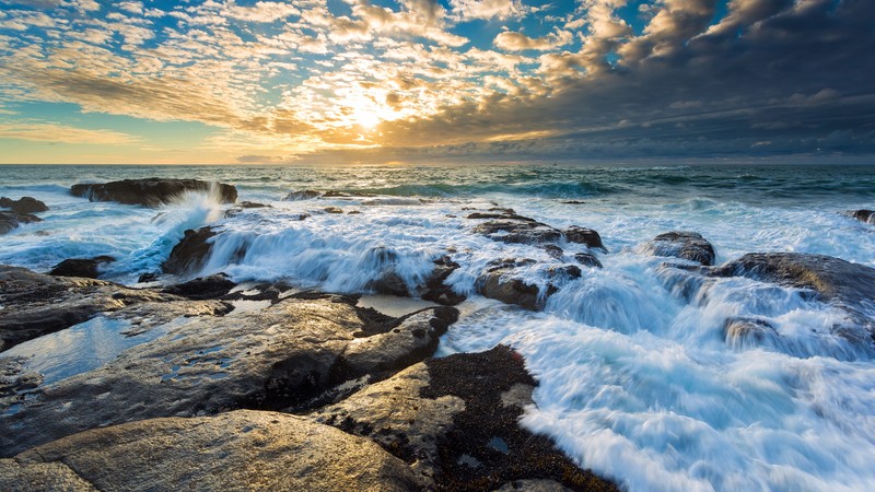 Clouds, 4k, beach, sunrise, ocean, sea, water, sun