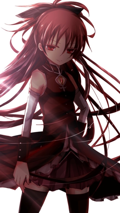 Anime Puella Magi Madoka Magica, Kyōko Sakura, Brown Hair, Long Hair, Red Eyes, 750x1334