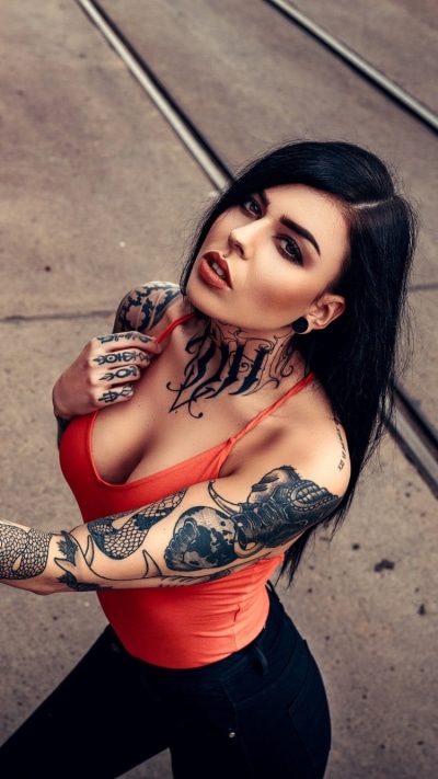 Women Tattoo, Lipstick, Model, Black Hair, 750x1334