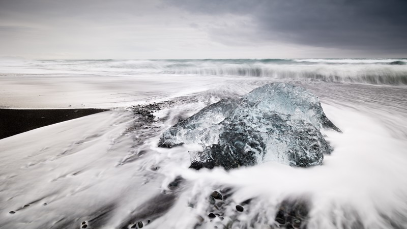 Iceland, 4k, Jokulsarlon beach, Ice block, ice lagoon, sea, ocean, white, winter
