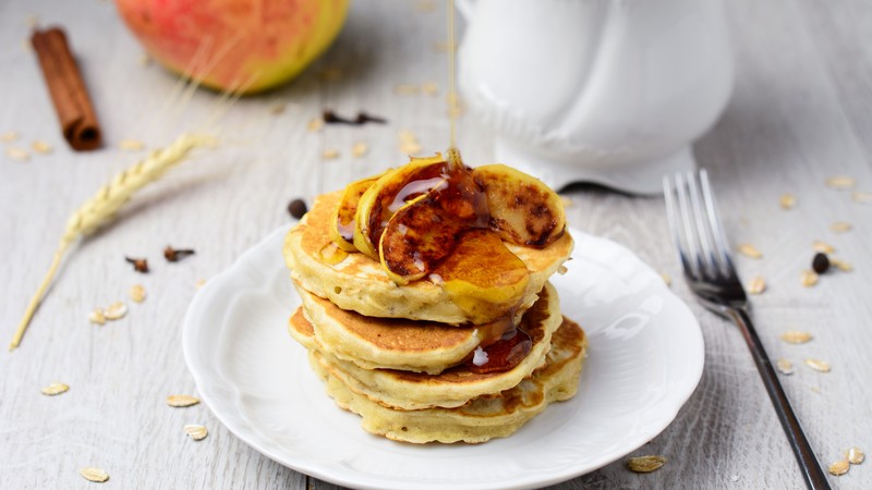 pancakes, oatmeal, cereals, honey