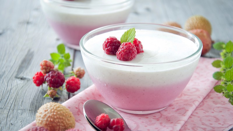dairy souffle, milk, berries, raspberry, mint