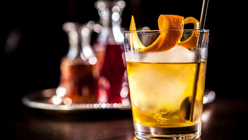 cocktails, whiskey, ice, orange,