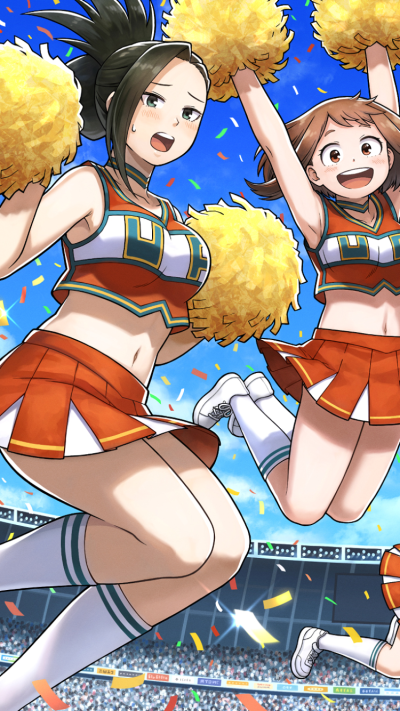 Anime My Hero Academia, Momo Yaoyorozu, Brown Eyes, Brown Hair, Cheerleader, Black Hair, 750x1334