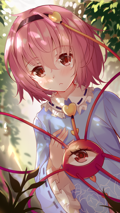 Anime Touhou, Red Eyes, Pink Hair, Blush, Satori Komeiji, 750x1334